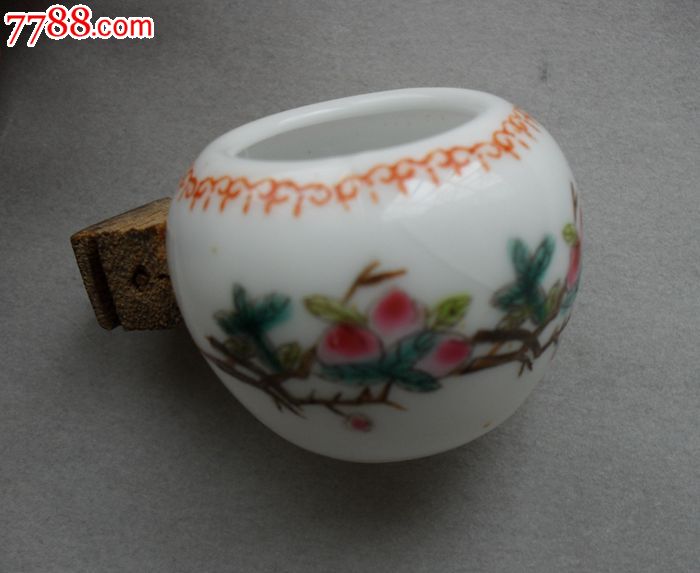 文革景德镇粉彩手绘高白瓷鸟食罐