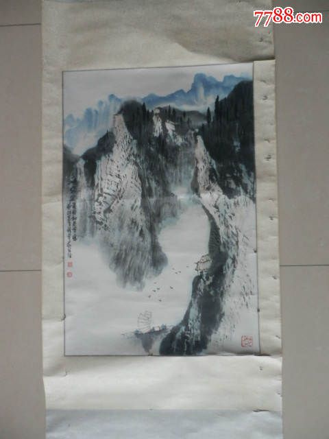 著名画家蒋维德山水画《三峡客舟》(绝对保真!