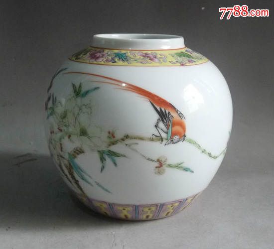 景德镇艺术瓷厂/釉上彩/粉彩/手绘花鸟罐