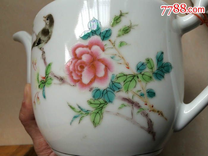 精品七八十年代新粉彩花鸟茶壶花鸟壶新粉彩茶壶