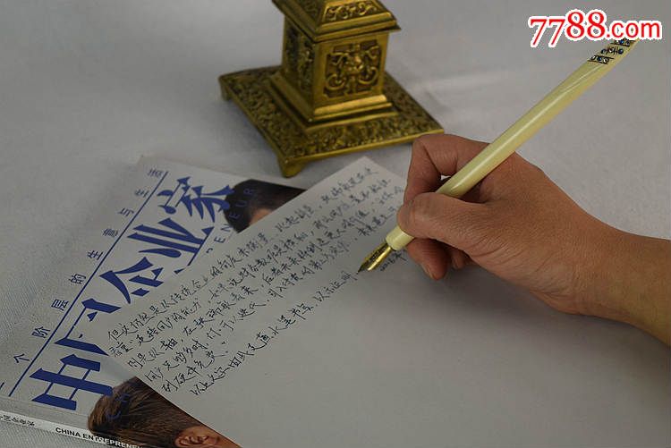 古董收藏品欧洲文具蘸水笔铅笔印章翻书杖裁纸刀五件套配原盒