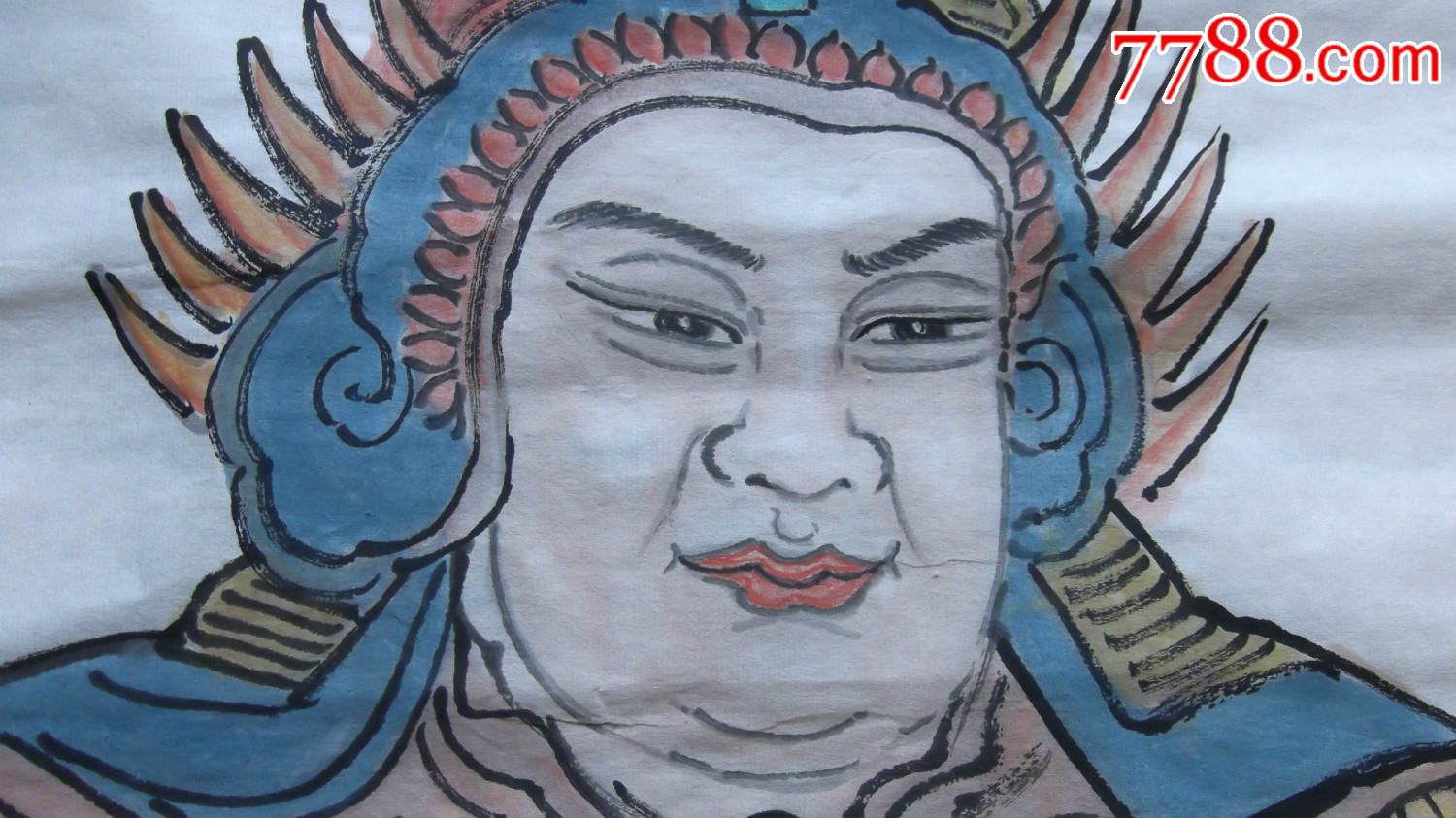 神像韦陀菩萨画像，尺寸大，包纯手工创作画，工笔重彩人物国画