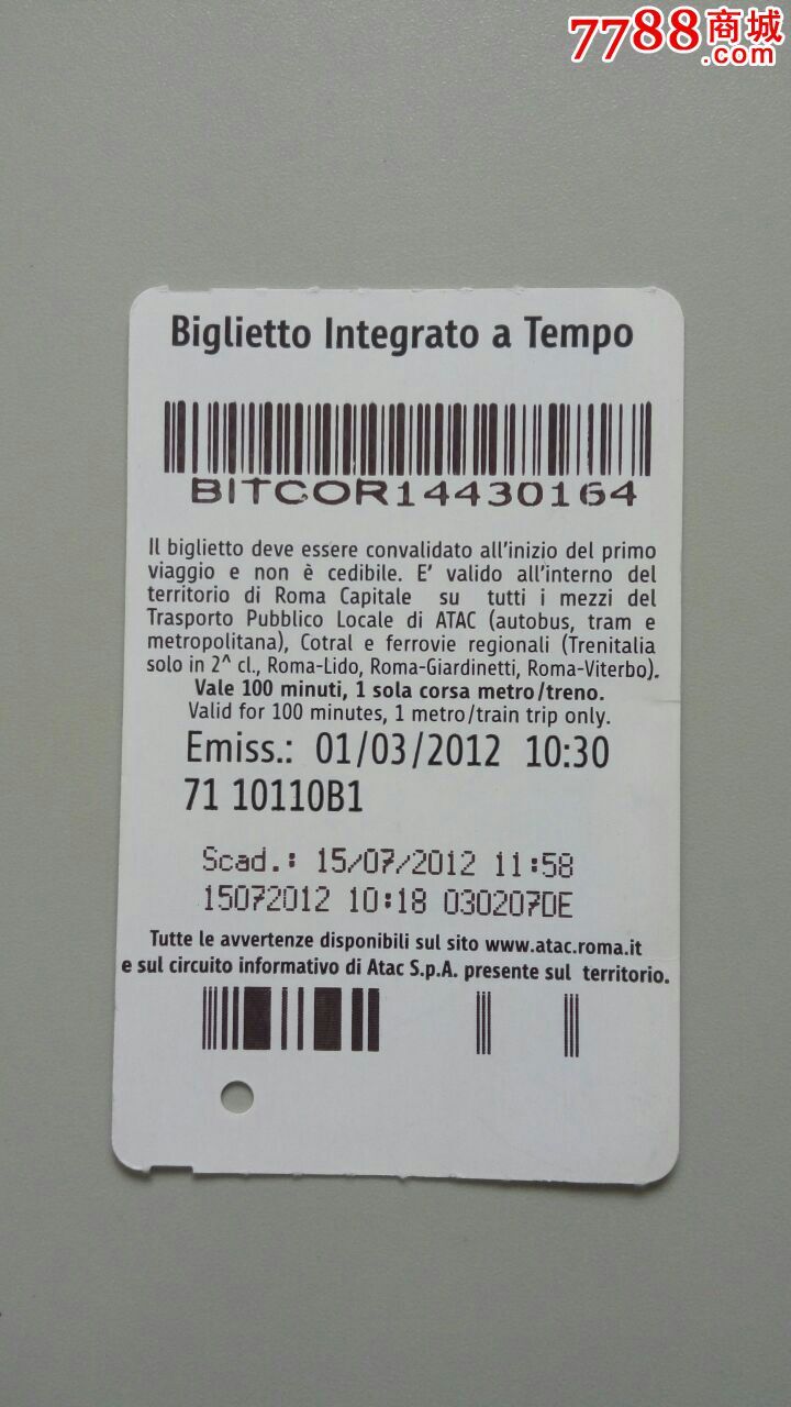 (火车票)意大利-罗马-地铁票-海豚