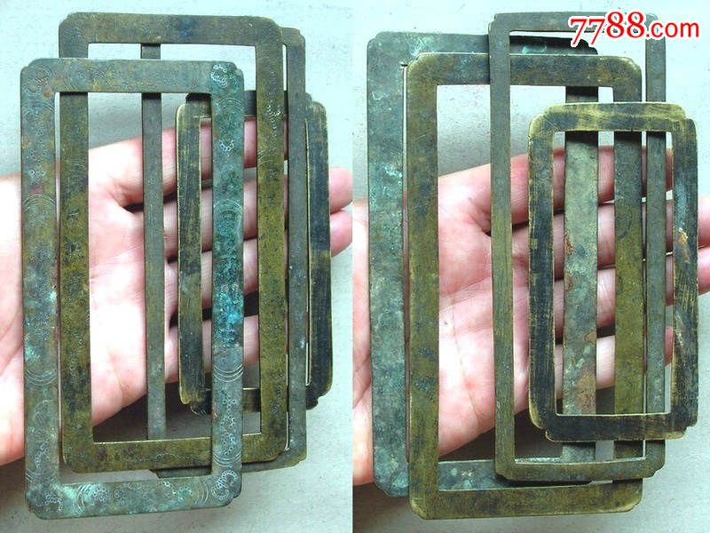 清民刻花刻字/素工-方框铜镇纸4件