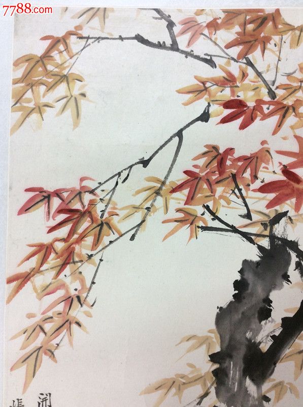 谢之光花卉枫树枫叶国画真迹,花鸟国画原作,花卉画原画,水墨/写意画法