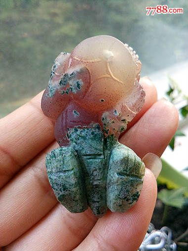 天然阜新老矿坑朱砂水草玛瑙挂件手把件--貔貅