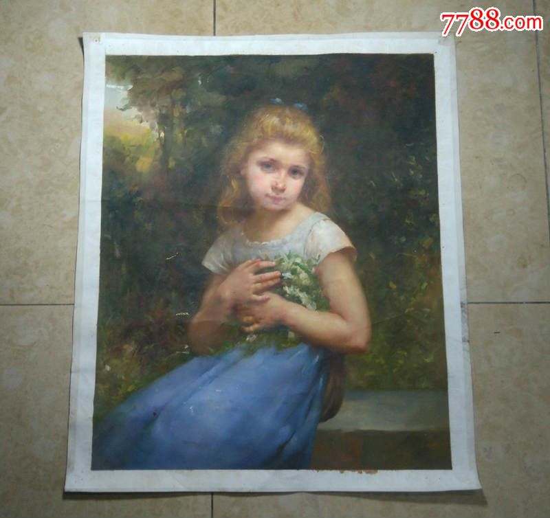 漂亮可爱的手绘美少女旧油画