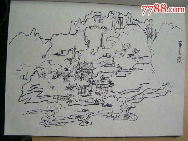 1991年【湖北,四川风景写生速写,63页】画的不错,很多