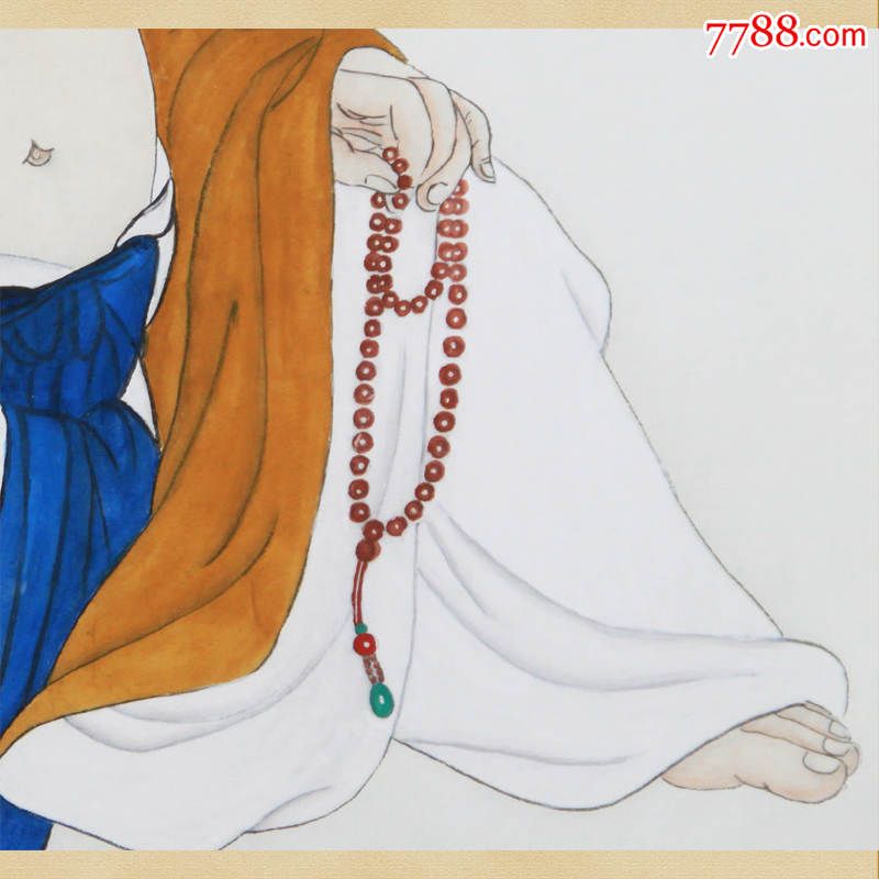 画家手绘四尺整张竖幅佛教神仙像工笔国画:大肚弥勒佛