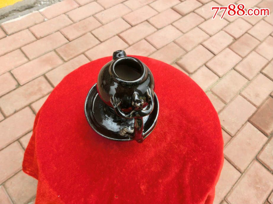 【收藏老油灯】黑釉瓷老鼠偷油造型清朝清晚期两层油灯(完美品相)