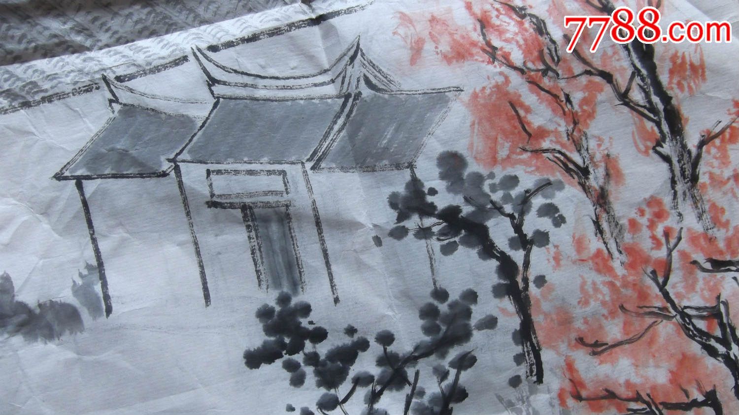 名人字画,胡云飞画的带建筑房子的国画,还题有很多字,真难得