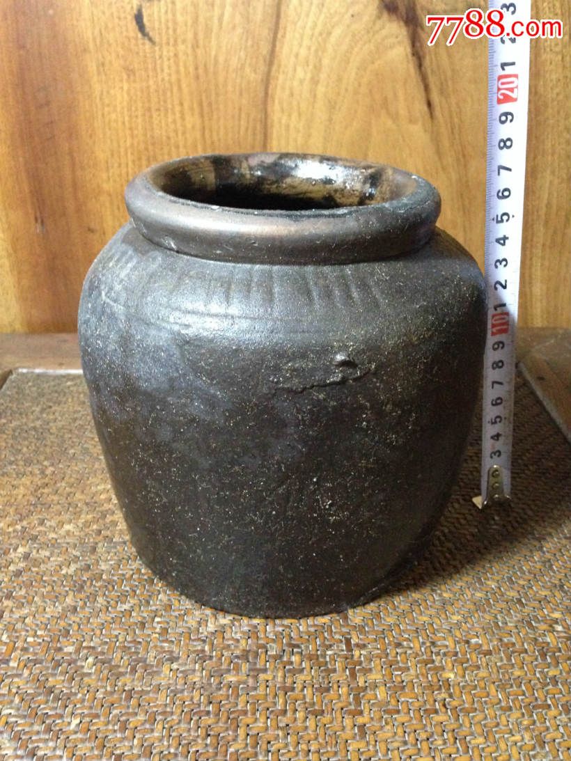 古董古玩收藏杂项油盏酱釉紫砂小缸小罐陶器老砂罐子