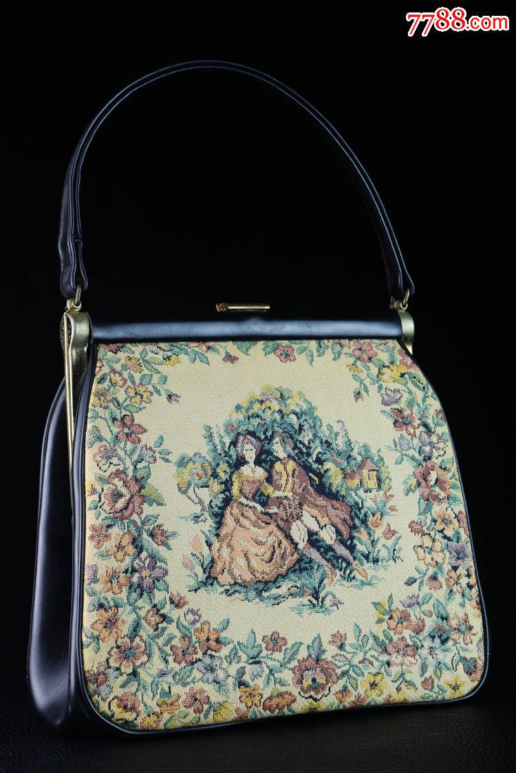 欧美古董收藏品法国洛可可风格女士提包手拎包精美织锦经典推荐