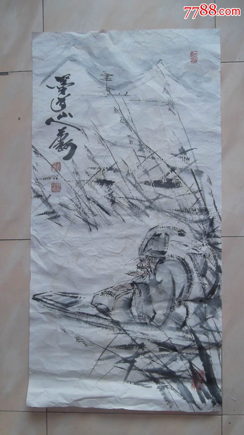 三尺中堂中国手绘水墨大写意人物画,墨道山人画文人雅士在弹琴