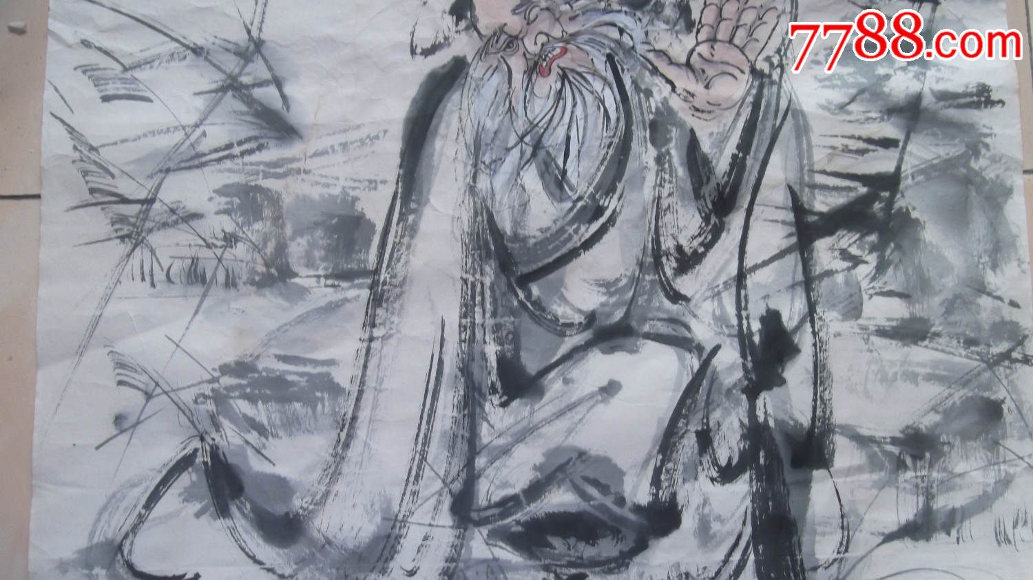 中国水墨大写意人物画,墨道山人画的四块之一,小孩给老人挖耳