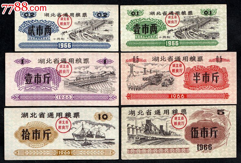 湖北省1966年粮票大全套(画面生动精美,早期票好品极少!