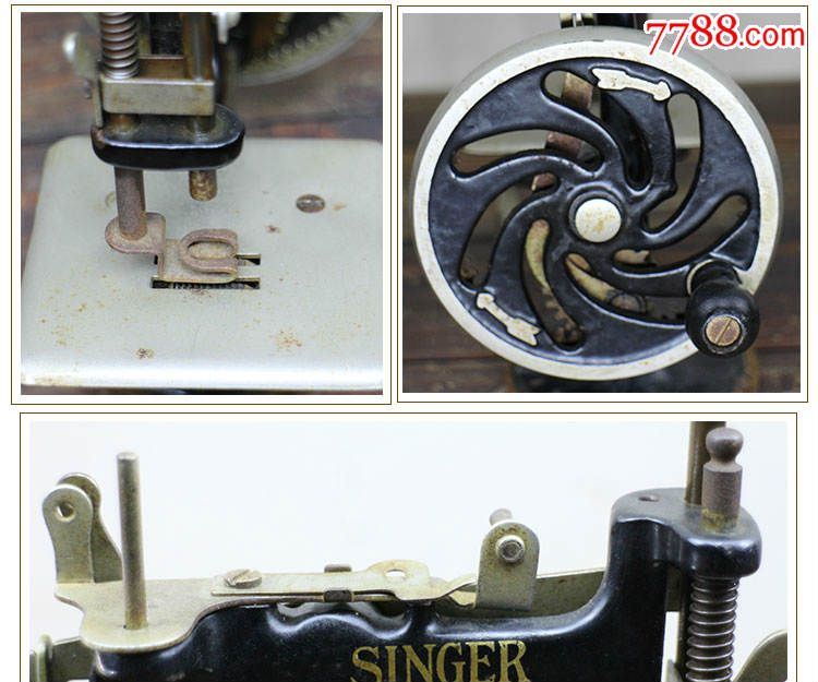 1914年罕见古董美国胜家手摇轮缝纫机西洋老古董缝纫机