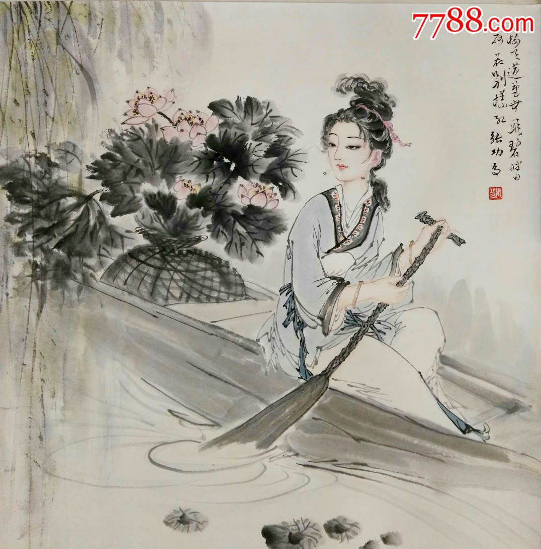 著名画家张功老师精品仕女斗方_人物国画原作_第1张_7788字画网