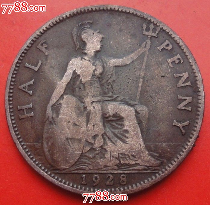 英国硬币-乔治5世半便士1928年铜币直径25.4