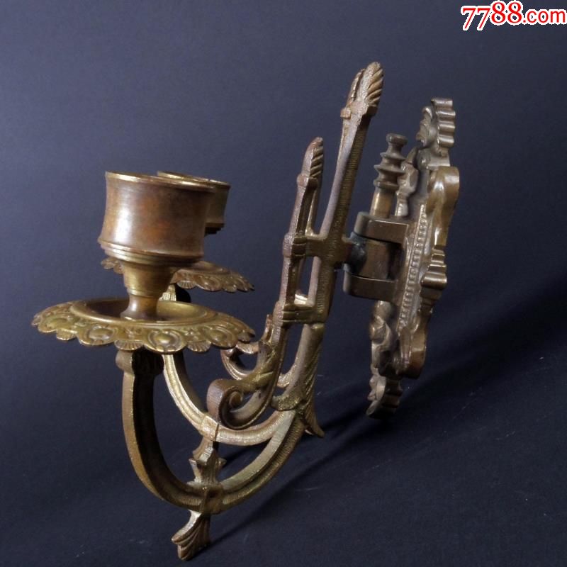 西洋古董老物件法国黄铜壁挂式烛台1880年高10cm重413