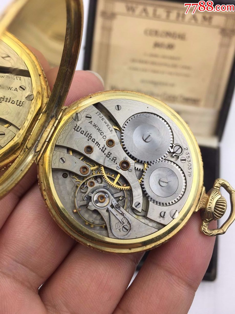 美国产好品14k包金waltham/华生古董老怀表--附带原始