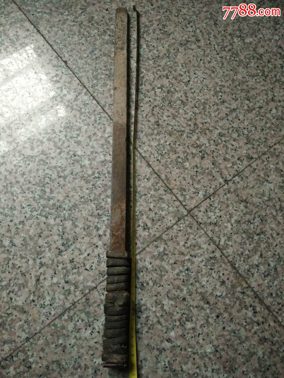 清代冷兵器《铁尺》原牛皮把看家护院电影道具古玩收藏品