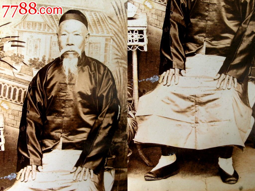 老照片收藏1612清末民国滇南富家小脚金莲老太夫妻华服照