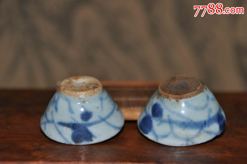 清代青花小酒杯一对(保真包老,非常可爱!