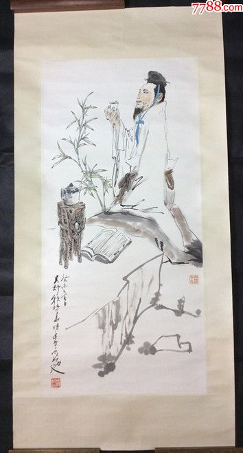 原裱海派画家颜梅华人物李白醉酒图国画真迹