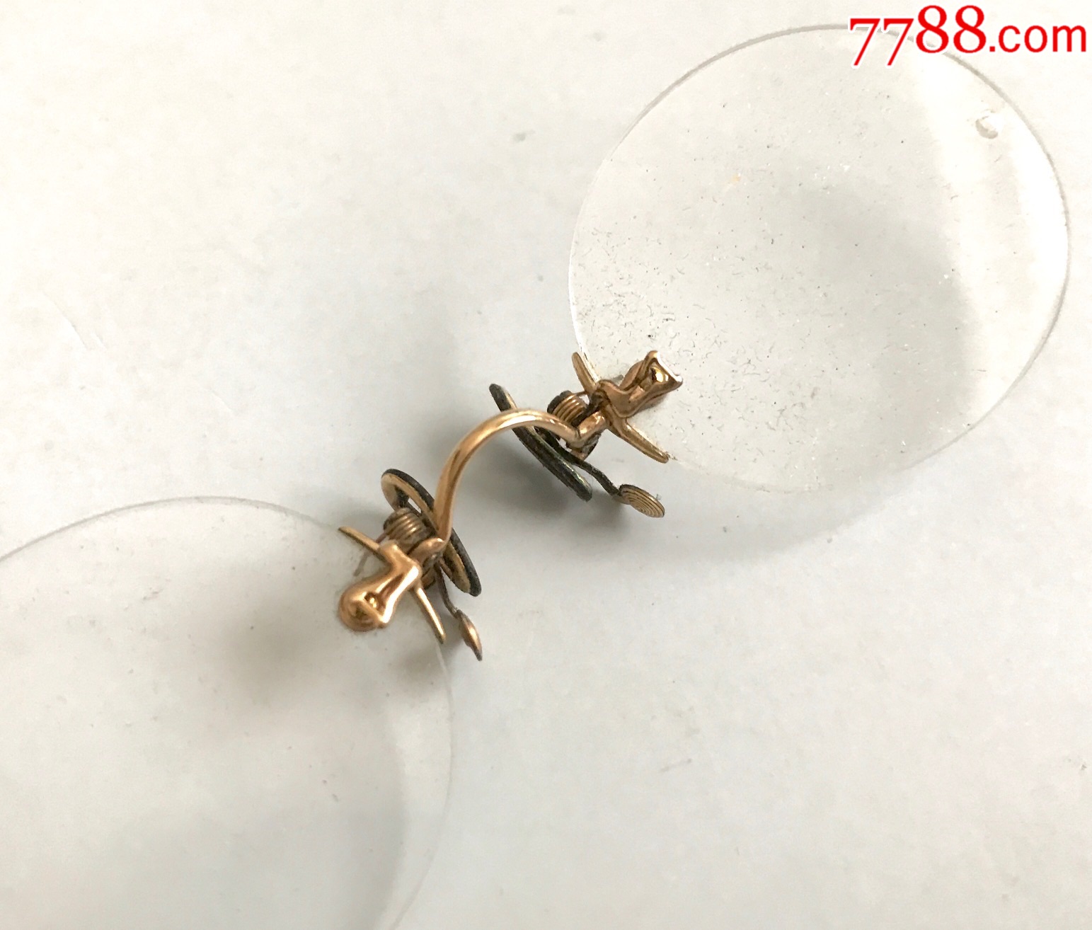 欧洲古玩\/美国古董眼镜\/包金夹鼻眼镜\/带包金链