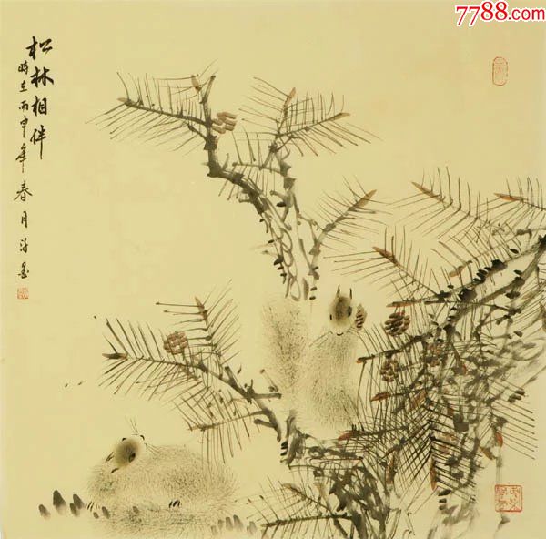 许墨·四尺斗方花鸟26_花鸟国画原作_第1张_7788字画网