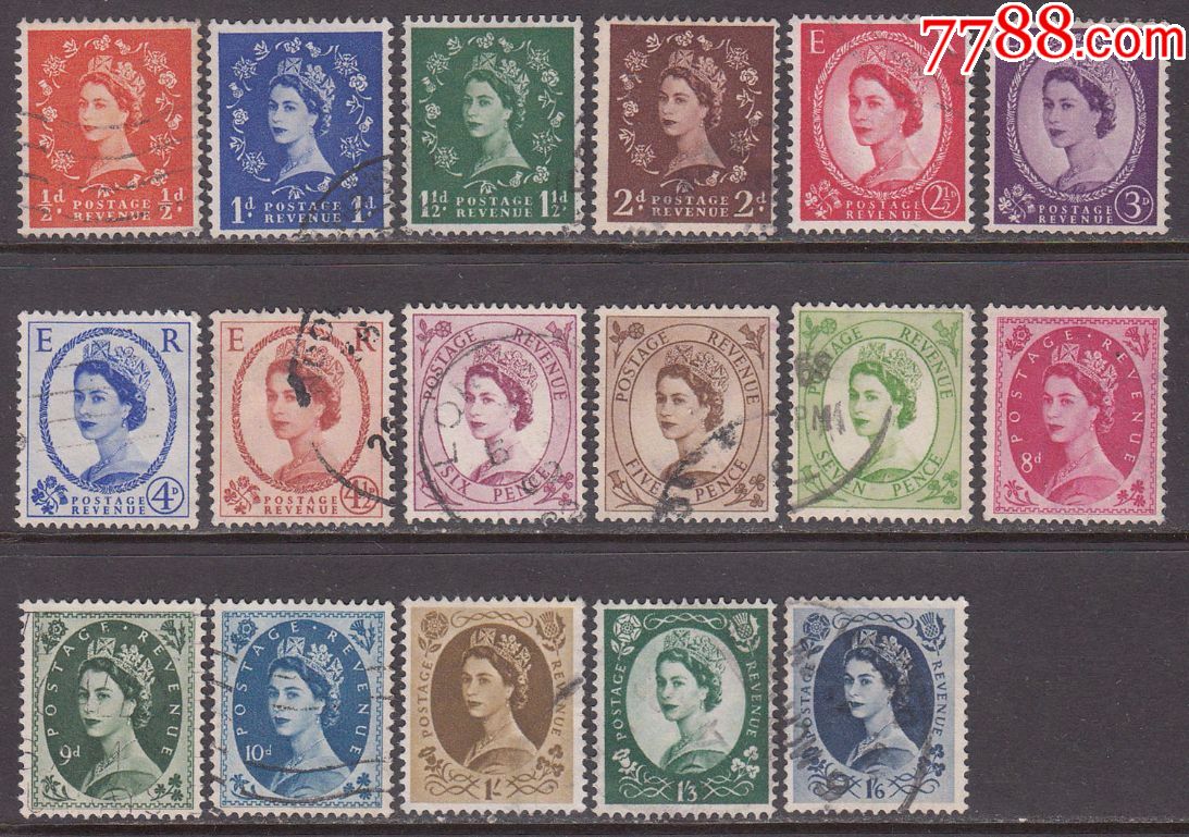 英国邮票950,伊丽莎白女王旧票17枚,实图_价格25.