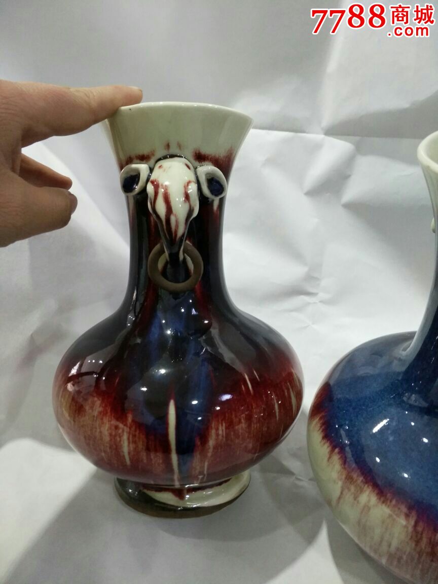 钧瓷新工艺象鼻瓶,红色钧官窑_价格3900.
