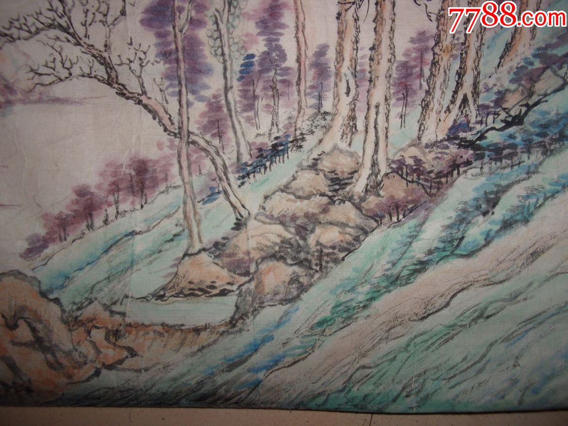 1996年画的一张老山水画,画面很复杂,是青绿山水画还是浅绛山水