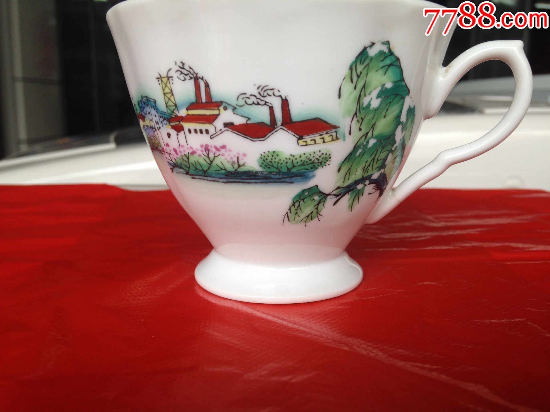 红色官窑醴陵瓷盘(永胜窑)风景小杯.特价88元