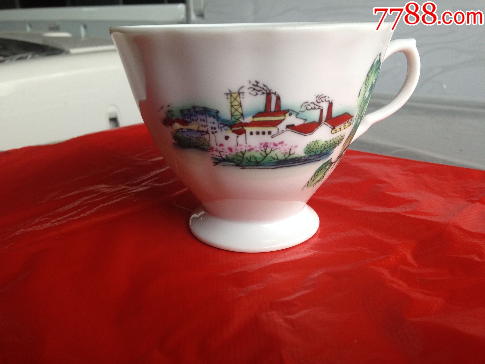 红色官窑醴陵瓷盘(永胜窑)风景小杯.特价88元