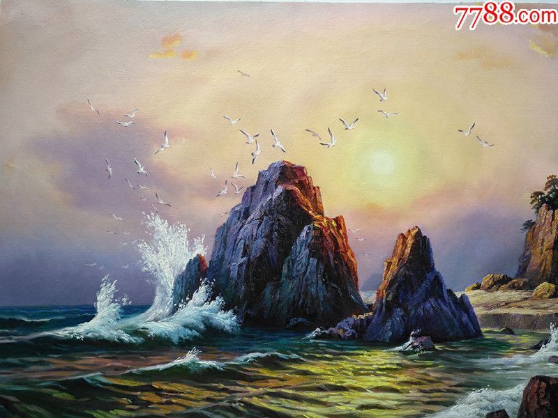 朝鲜功勋画家洪冕油画海浪_油画原画_祥瑞居画廊