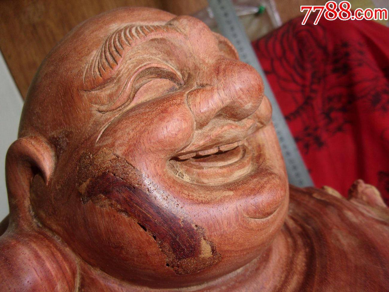 木原色缅甸花梨木木雕摆件弥勒佛雕像,重12斤,脸一地方有修补