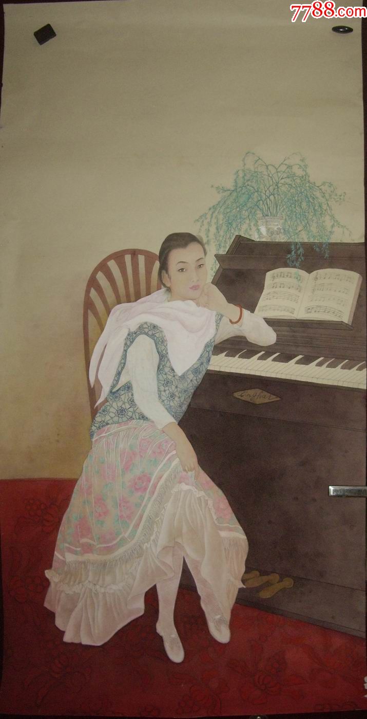 山东现代工笔女画家金玲.工笔绢本人物画(画片12)有简介书