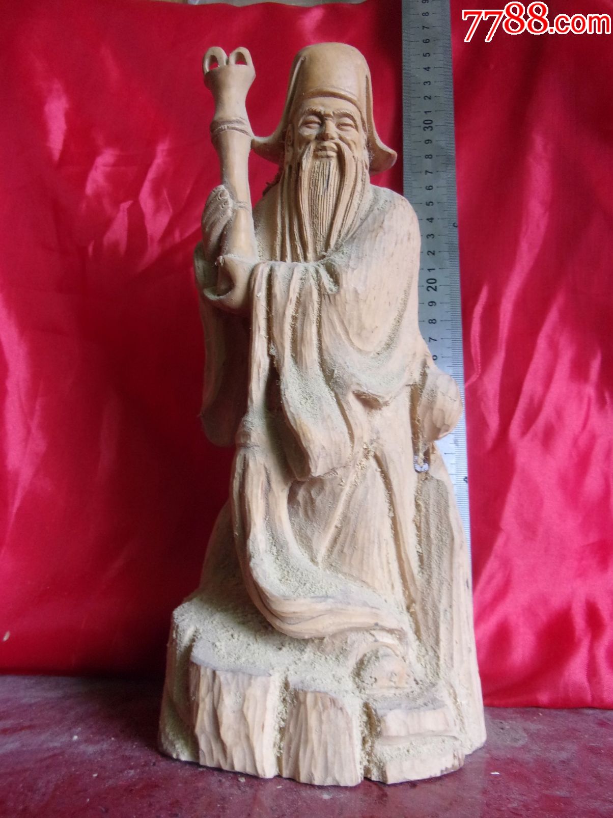 保真黄杨木木雕古代人物八仙之张国老雕像摆件,重2.3斤古玩古董