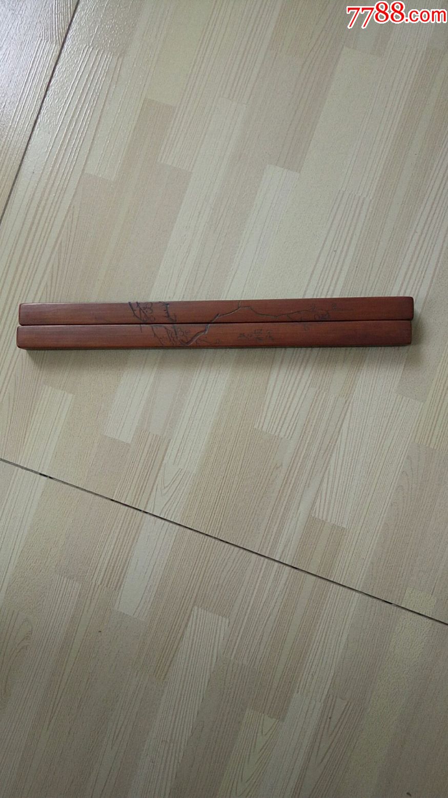 清代小叶紫檀贴竹皮镇尺,著名雕刻大家【潘西凤】字桐冈,号老桐