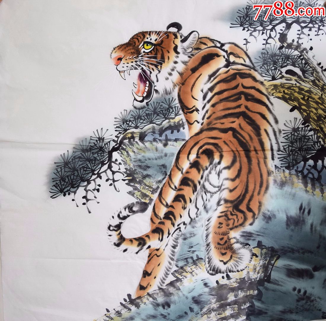 国画字画四尺斗方老虎走兽客厅装饰风水画