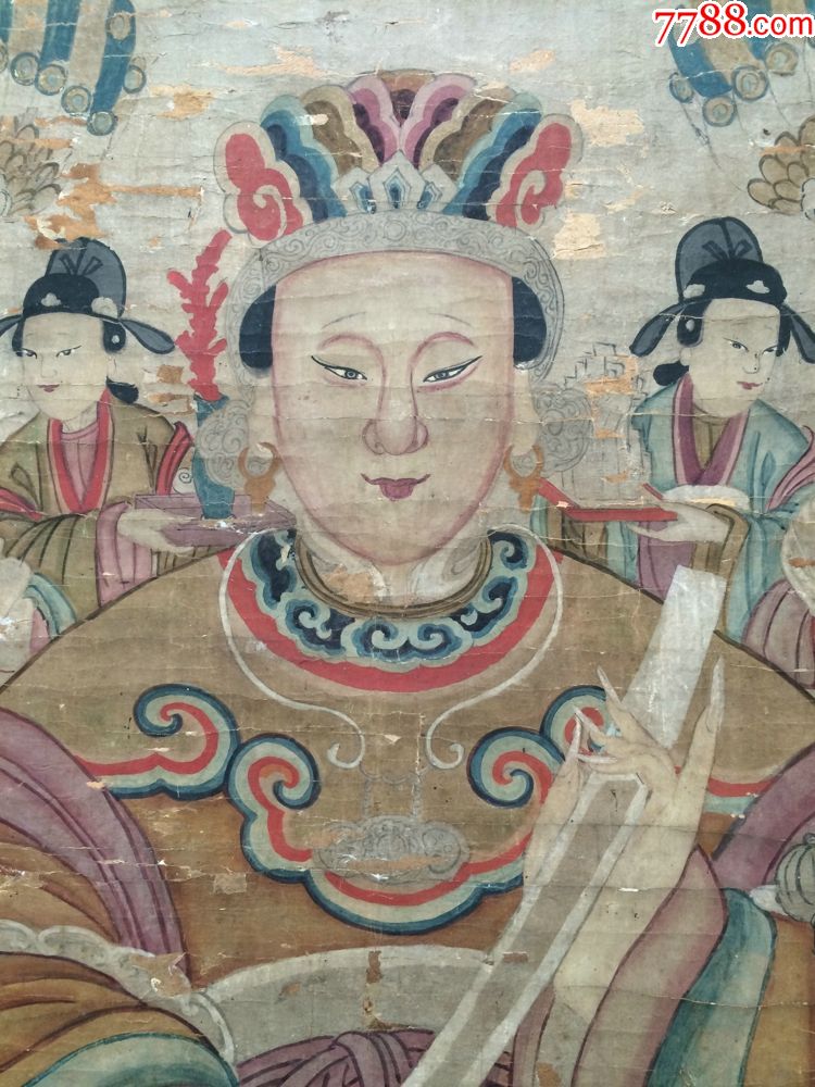 清同治年水陆画3张一组:送子娘娘(三霄娘娘之一)