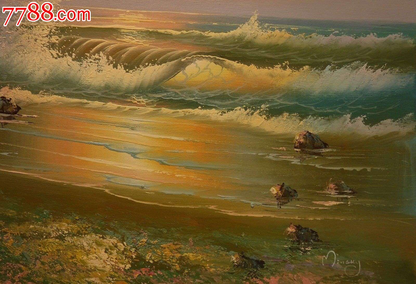 海边夕阳作者minsky海外画家进口手绘真迹61x51厘米_油画原画【古士老