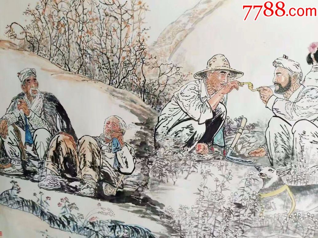 60平尺.陕北老农_人物国画原作_二爷乡下收宝