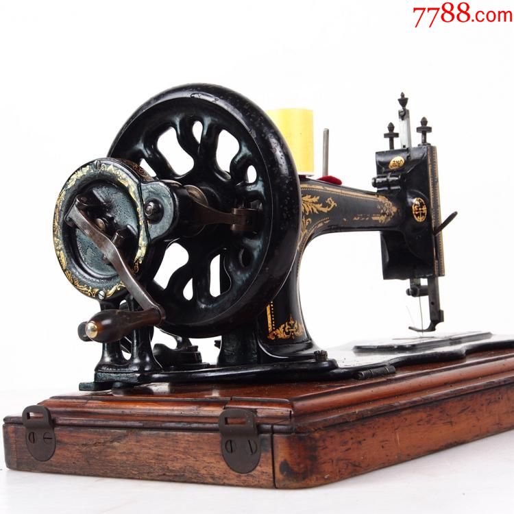 9品1885年英国古董缝纫机胜家singer12k手摇缝纫机子弹梭带箱