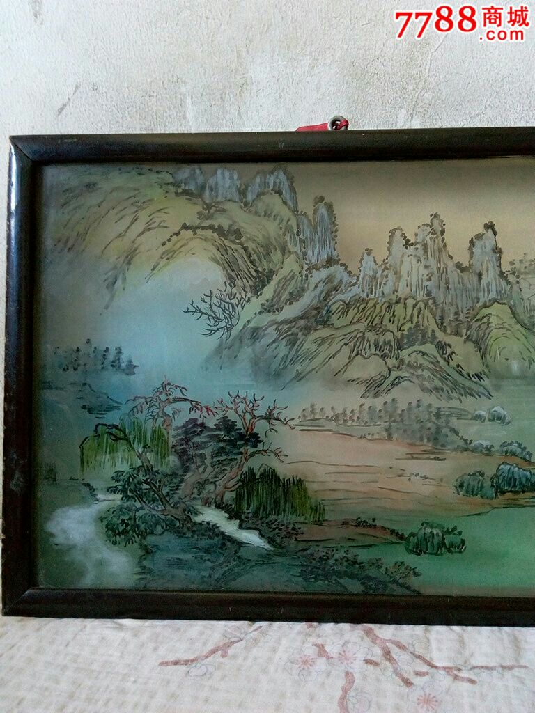 民国手绘山水玻璃画