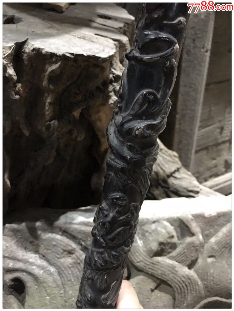 龙杖拐杖老木雕手工木雕构件古玩构件j3652