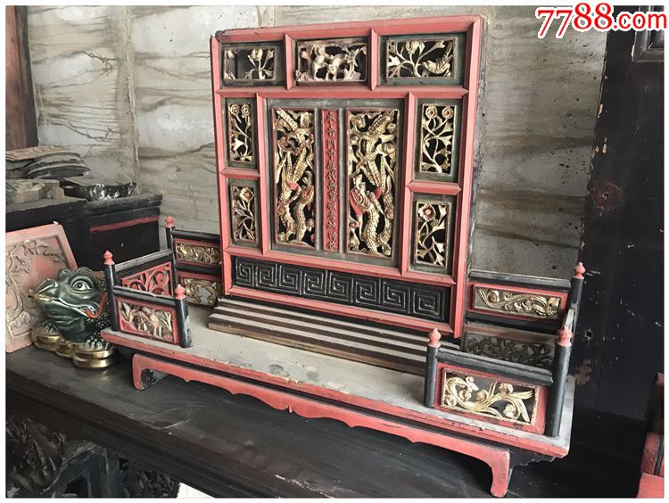 神位明清老木雕手工木雕雕摆件中堂古玩古董j-3709/议价