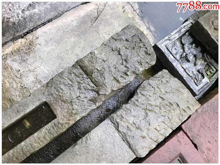 麻石石狮一对老石雕古玩古董老物件老房屋构件装修j-3812